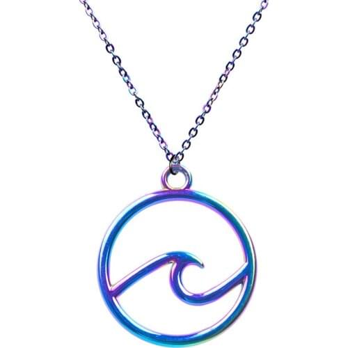 Round Mountain Waves Eagle Pendant Necklaces For Women Men Simplicity Choker Jewelry Gift Womans Neck Chain Rainbow Kpop Trendy