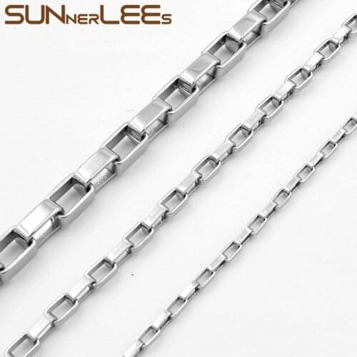 SUNNERLEES Stainless Steel Necklace 2mm~6mm Geometric Box Link Chain Silver Color Gold Plated Men Women Jewelry Gift SC04 N