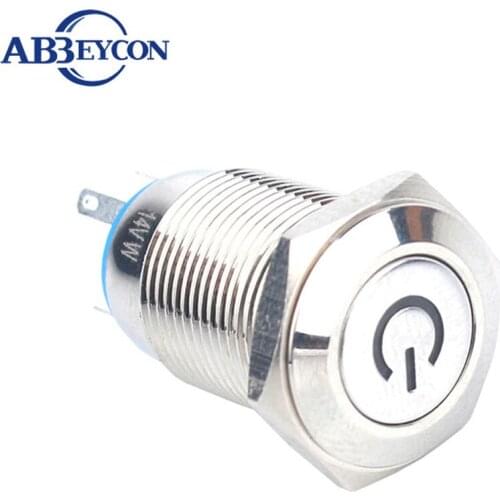 TY 1639F 16mm Flat round head momentary led switch with power symbol