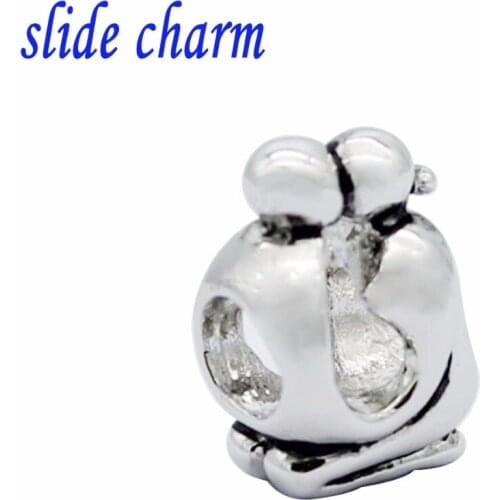 Slide charm Free shipping New fashion jewelry Valentine 's Day gift couple kissing charm beads fit Pandora bracelet