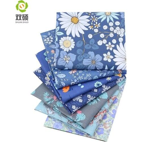 Shuanshuo 7pcs/lot Bule Flora Tissus Cotton Patchwork Fabric Fat Quarter Bundles Fabric For Sewing Doll Cloths DIY Item 40*50cm