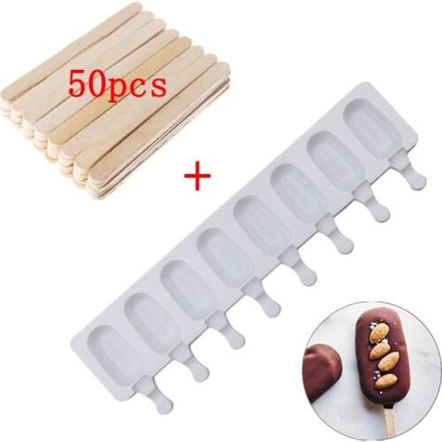 8/4 Cell Silicone Ice Cream Mold Big Size Popsicle Molds Ice Cube Tray Maker Dessert Pastry Freezer DIY Cream Molds With 50Stick