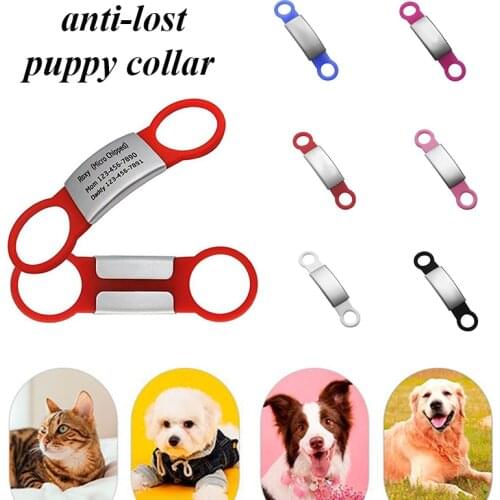 Dog Nameplate Cat Collar Pet ID Name Anti Lost Collar Accessory Sliding Rectanle Personalized Tag Stainless Steel Dog Collar Tag