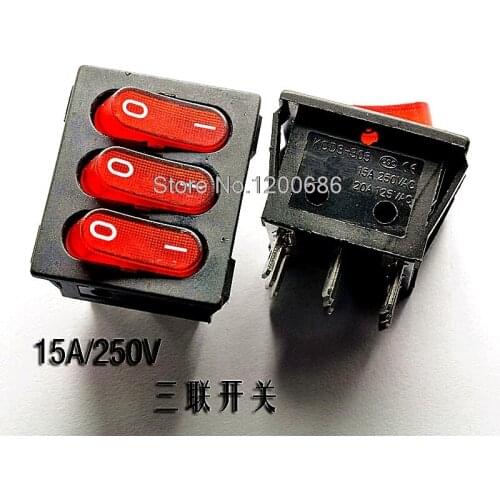 Triple Boiler Switch KCD4 Power Switch Red 9-pin 15A / 250V