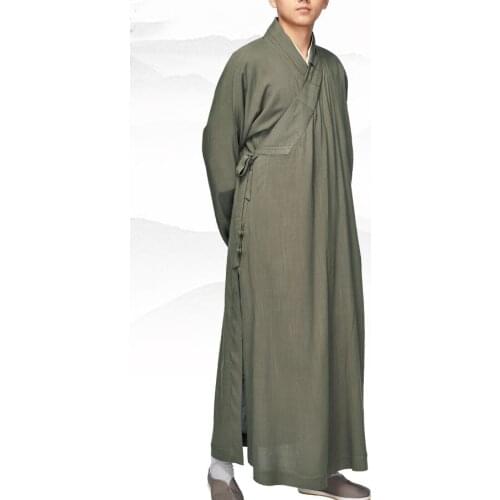 Unisex Summer&spring Buddhist shaolin monks uniforms kung fu robe lay meditation suits gown zen clothing green/red/blue/grey