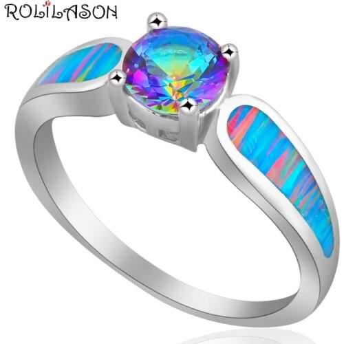 High Quality Trendy Rings Blue & Brown Fire Opal silver plated Stamped Fashion Jewelry for Women Christmas Gift OR850