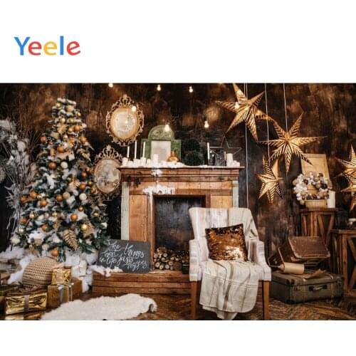 Yeele Christmas Backdrop Tree Fireplace Star Baby Birthday Party Customized Photocall Photography Background For Photo Studio