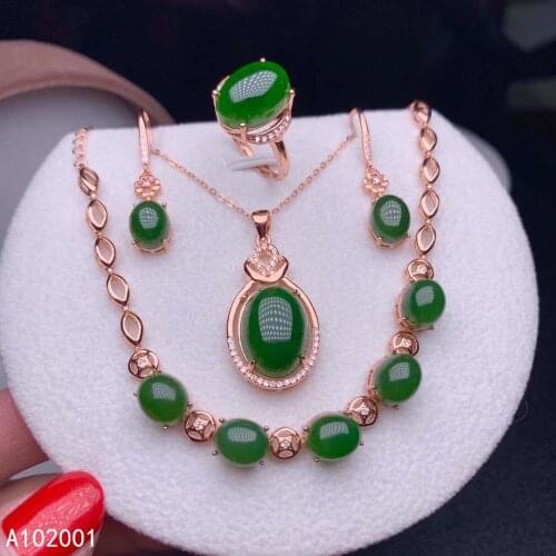 KJJEAXCMY fine jewelry natural Jasper 925 sterling silver women necklace bracelet ring earrings set support test beautiful