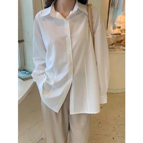 White shirt womens design drop feeling spring and summer retro long sleeve shirt coat