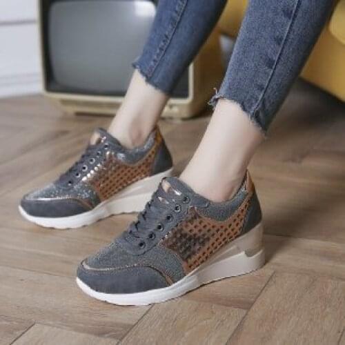 Women Casual Shoes Autumn Fashion Wedges Heels Shoes Lace Up Comfortable Ladies Sneakers Female Black Grey Shoes