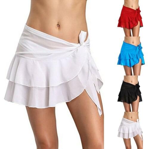 Women Short Skirts Swimwear Ruffle Bandage Sarong Wrap Beach Cover Up Skirt