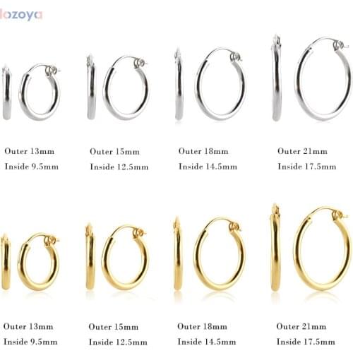 Lozoya 925 Sterling Silver Earring Women Gold Hollow Hoops Size Huggies 9.5mm 12.5mm 14.5mm 17.5mm Piercing Pendientes Clips