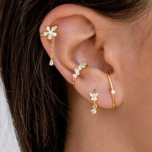 High quality classics Dangling Tassel Chain With Tear Drop CZ delicate flower earring lovely girl women fashion wedding jewelry