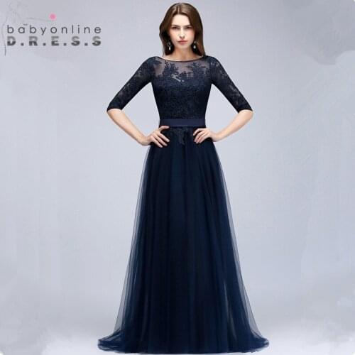 34 Colors Custom Make Lace Evening Dress Sexy Side Slit Half Sleeve Tulle Evening Gowns with Sashes Robe de Soiree Longue