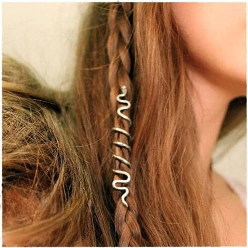 Snake Headed Twisted Hair Bead Hair Decoration Antique Argent Longue Viking Spirale Sneak Perles Pour Cheveux Vintage Accessory