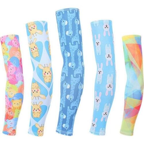 1Pair Elastic Cartoon Kids Cooling Arm Sleeves For Girls Boys Summer Sun UV Protective Childrens Sport cuff Ice Silk Arm Warmer