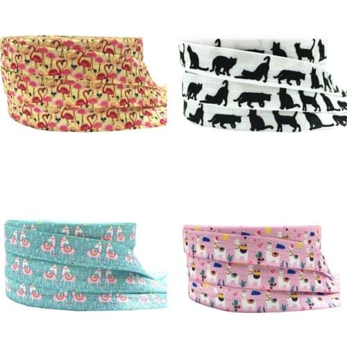 10Yards 16mm Flamingo Cat Llama Printed Fold Over Elastic FOE Handmade Accessories DIY Hair Tie Party Decor Ribbon