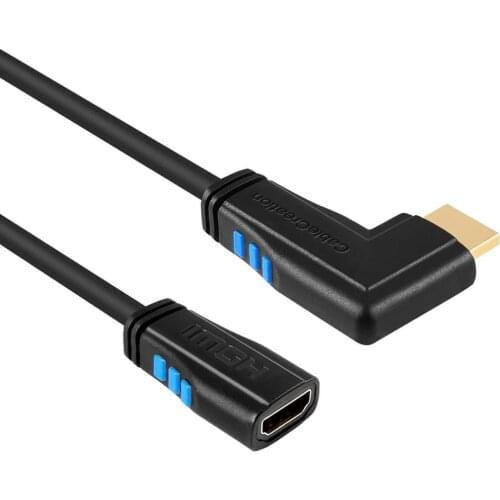 2.0 Extension Cable Left Angle 90 Degree Vertical Left 4K(60Hz) HDMI 2.0 Male to HDMI Female Cable, 3D Video, Ethernet