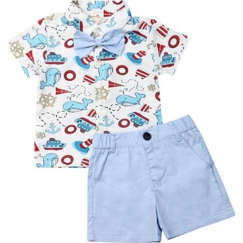 2020 Children Baby Boys Autumn Clothing Sets Print Cotton Shirt+Short Pants Gentleman Style Kids clothes Infant Costume 1-5T
