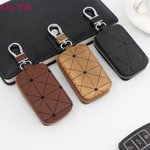 6 Color Simple Striped Key Bag PU Leather Car Key Hang Buckle Set Zipper Key Organizer Unisex Household Key Package