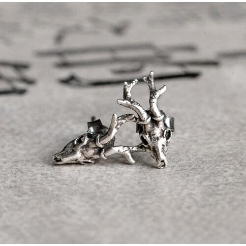 925 Silver Earrings Jewelry for Women Stud Earring Deers Head Gifts for Women Punk Style Fashion Jewelry Silver Unusual Earring
