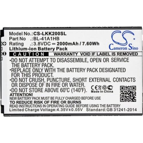 Cameron Sino 2000mAh Battery for LG K200 K200ds K200dsK L53BG L53BL L56VL LS676 Tribute HD X Style X1,BL-41A1HB EAC63319901