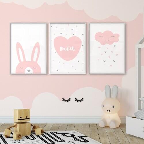 Diamond painting custom baby name poster rabbit cloud pink personalized child name handmade gift