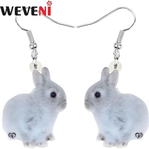 WEVENI Acrylic Easter Gray Hare Rabbit Bunny Pet Earrings Cute Animal Dangle Drop Jewelry Women Girls Trendy Gift Decoration
