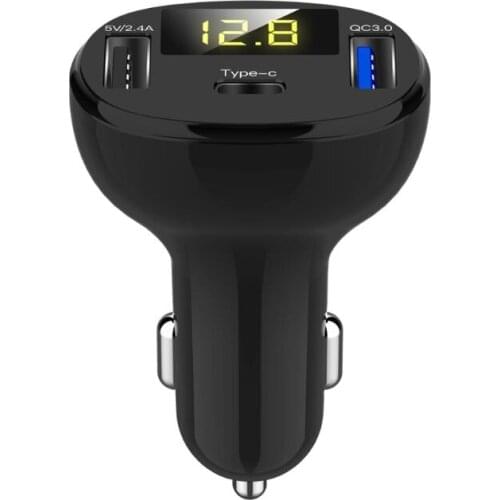 12V 24V Auto Boat Dual USB Port QC 3.0 Type C Car Charger LED Voltmeter Mobile Phone Charging Adapter for Smartphone GPS F19A