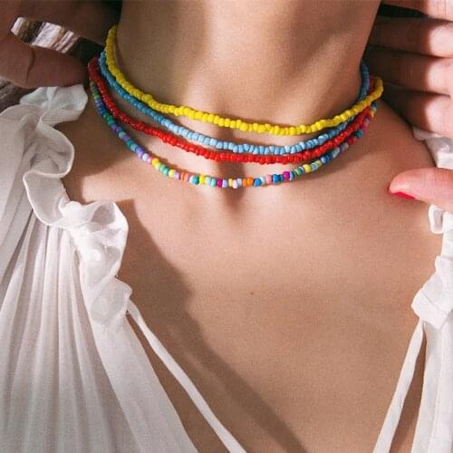 Bohemian Glass Seed Beads Necklace Women Neck Chain Boho Chic Choker Necklace Neck Jewelry Womens Neck Chain Summer Accessories