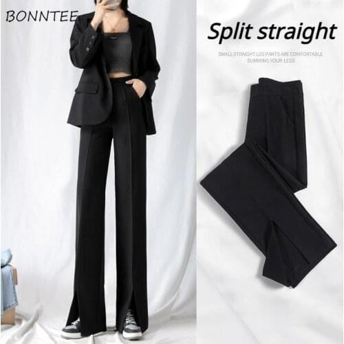Pants Women Black Loose Daily Flat Ins High Waist Straight All-match Simple Ulzzang Overszied Trousers Temperament Office Lady