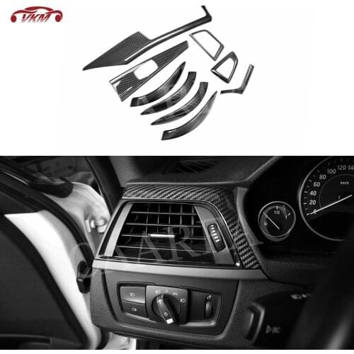 Dry Carbon Fiber Center Console Gear Shift Panel Trim AC Outlet Stickers Door Handle Covers For BMW 4 Series F32 F33 F36
