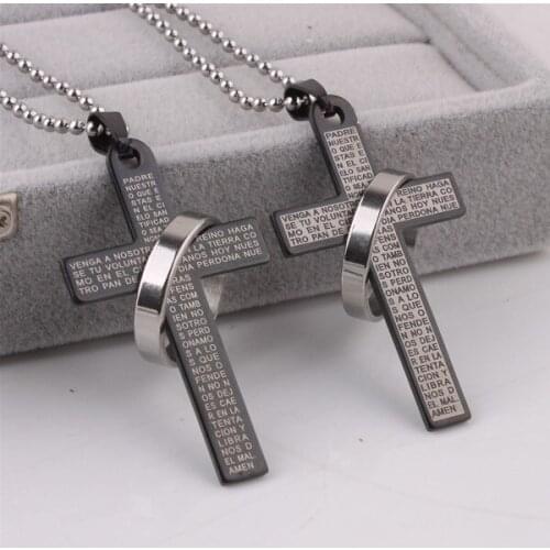 Black gold Circle Cross pendant necklaces bead chain Stainless Steel pendant necklaces for men women wholesale
