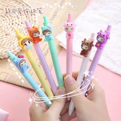 40PCS Cartoon Blow Bubble Girl Press Gel Pens Cute Girl Heart Signature Pen Student Office Accessories Stationery