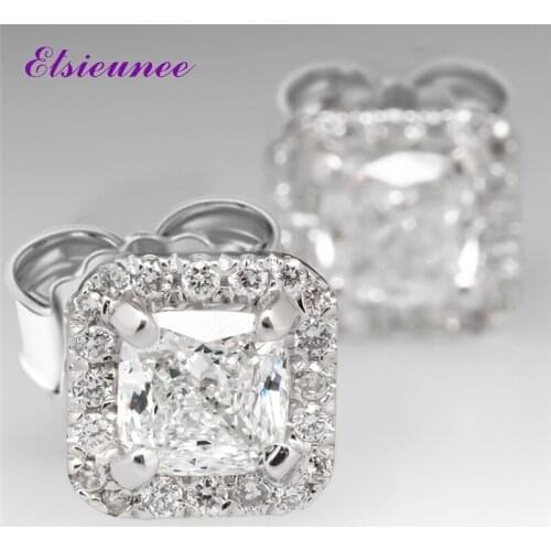ELSIEUNEE 100% 925 Sterling Silver 1-2 Carat Real Moissanite Stud Earrings Sparking 18K White Gold Color Women Ear Fine Jewelry