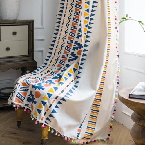 Cotton Linen Curtain for Bedroom Bohemian Living Room Curtain With Tassel American Style Window Curtain Aztec rideaux Home Decor