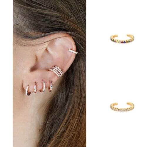 ISUEVA 1PC 18K Gold Filled CZ Ear Cuff Ear Clip Earrings For Women No Pierced C Shape Geometric Small Ear Jewelry Free Shipping