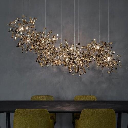 Italy Argent Gold Hanging chandelier Decorative Living room Stainless steel leaves Pendant Light for kitchen Island Dining Table