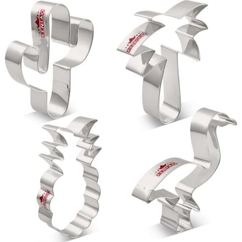 KENIAO Tropical Flamingo Cactus Pineapple Cookie Cutters for Summer - 4 PCS - Fondant/Biscuit Cutter for Kids-Stainless Steel