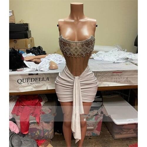 2021 Sparkly White Velvet Beaded Prom Dress Sleeveless Real Picture African Black Girl Short Prom Dresses