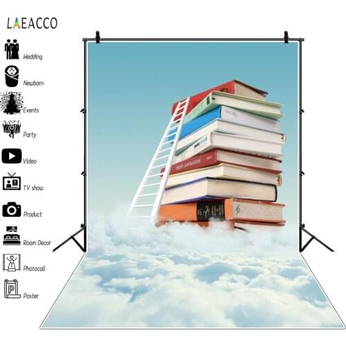 Laeacco Sky Cloud Ladder Study Books Backdrop Children Back To School Graduation Photography Background Photo Studio Photophone