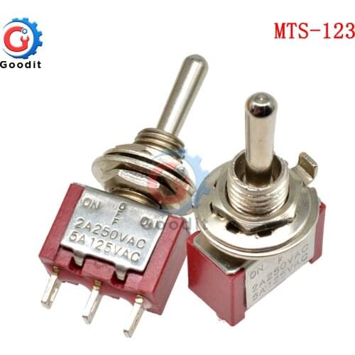 MTS-123 Momentary lock Mini Toggle Switch MTS-123 3-Pin SPDT ON-OFF-ON 5A Silver Contact 125V AC Miniature Toggle Switches