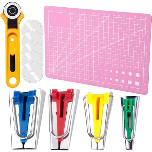 MIUSIE 11PCS Sewing Set Bias Tape Makers Rotary Cutter Rotate Patchwork Round Hob A5 PVC Cutting Mat for Handmade Quilting