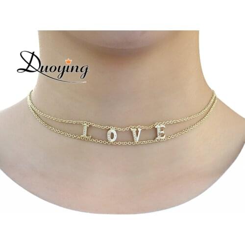 DUOYING Capital Letter crystal Choker Necklace Minimalist Personalized Custom Christmas Name Beauty Trendy Necklace for Gift