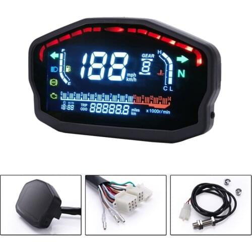 Motorcycle Universal Led Liquid Crystal Speedometer Digital Odometer Speed Adjustable 1-6 Speeds for Bmw Honda Ducati Kawasaki