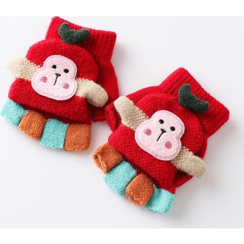 Cartoon Baby Gloves Boy Girl Winter Knitted Gloves Warm Convertible Flip Top Fingerless Mittens Gloves for Children Toddler Kids