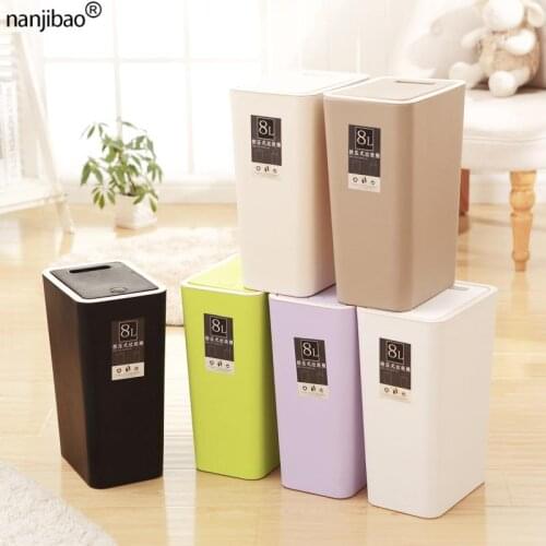 8L Large Capacity Push Trash Can Bathroom Trash Can Kitchen Trash Can Household Cleaning Tool Accessories Bathroom Accessories