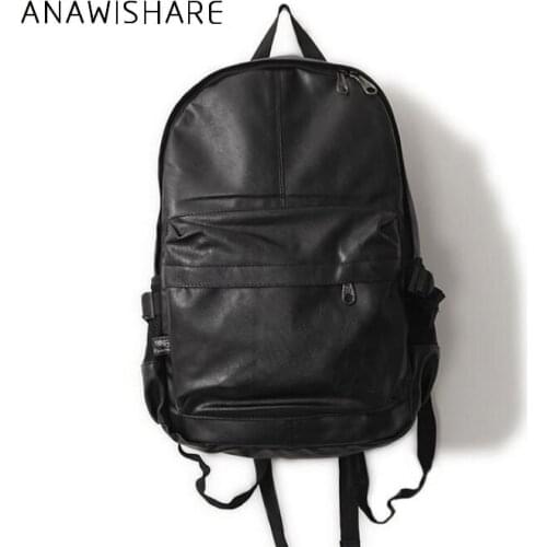ANAWISHARE Men Leather Backpacks Black School Bags For Teenagers College Bookbag Laptop Backpacks Travel Bags Mochila Feminina
