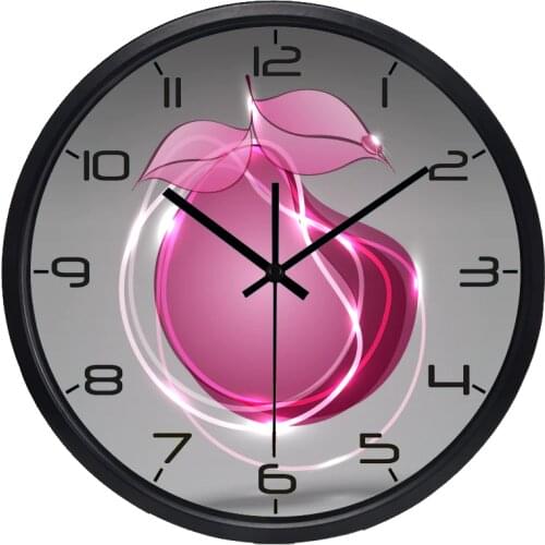 Peach fruit Food Wall Clock Hot Fashion Modern Glass Top Living Room Kitchen Shop Cute Color Super Quiet Clock