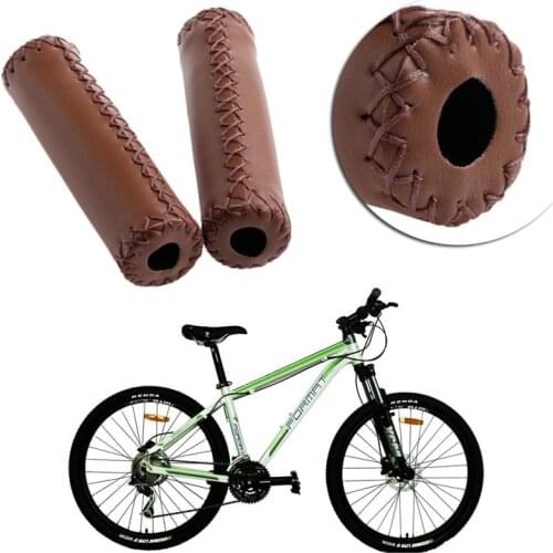 MTB BMX Road Mountain Bike Bicycle Cycling Stitched Leather Handlebar End Grips